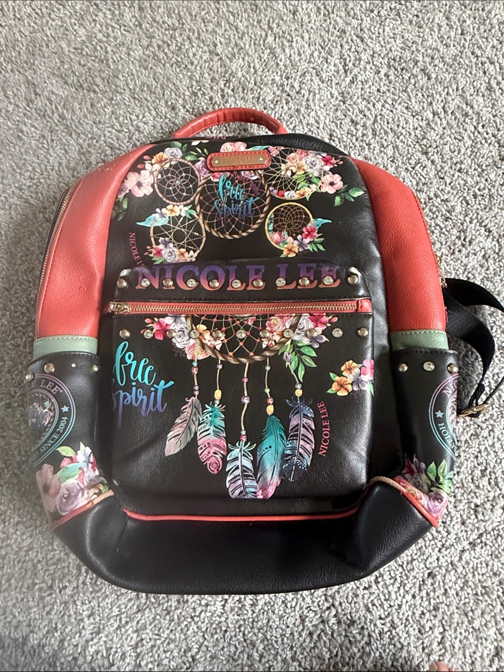 Nicole Lee Black & Coral Dreamcatcher Floral Backpack
